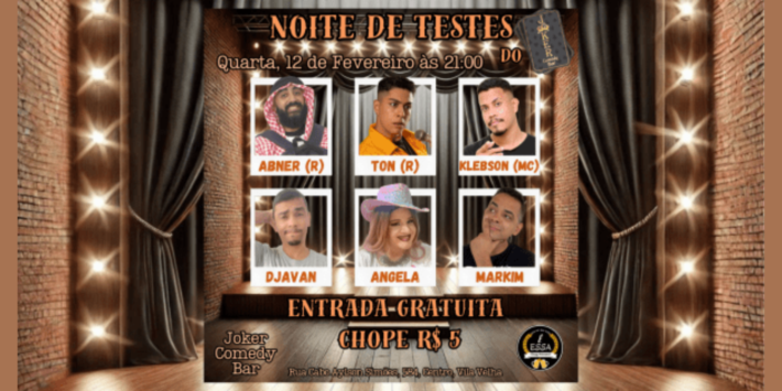 Noite de Testes – INGRESSOS GRATUITOS